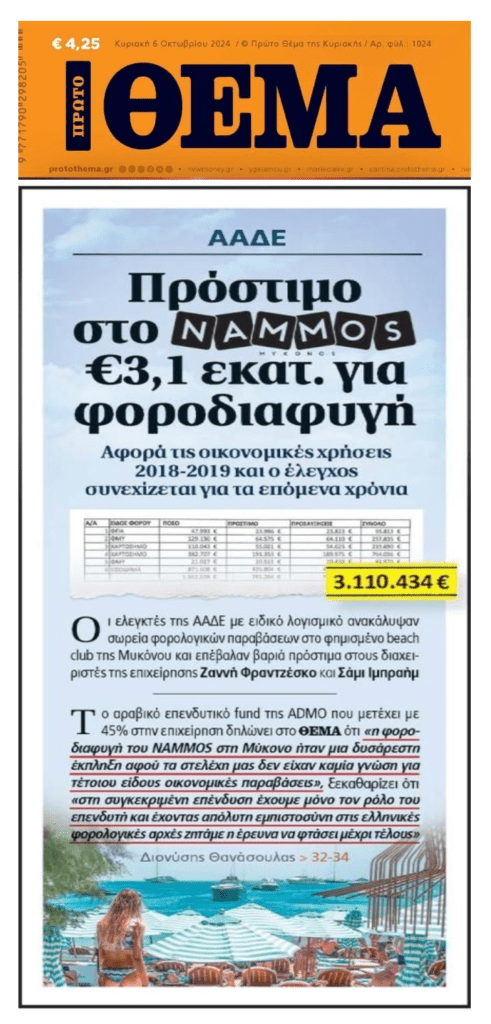 Πρόστιμο 3,1 εκατ. ευρώ στο Nammos για φοροδιαφυγή! 1 protothema