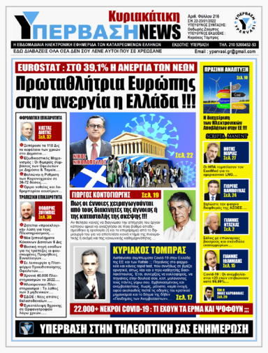 ΥΠΕΡΒΑΣΗ NEWS 23/01/2022 |  Πρωταθλήτρια Ευρώπης στην Ανεργία η Ελλάδα !!!