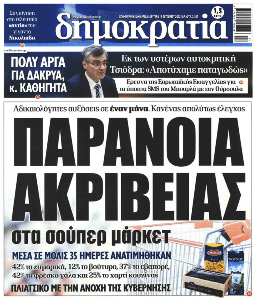 2 σε 1: Τα “δάκρυα” του Τσιόδρα και η ληστεία των καταναλωτών στα σούπερ μάρκετ