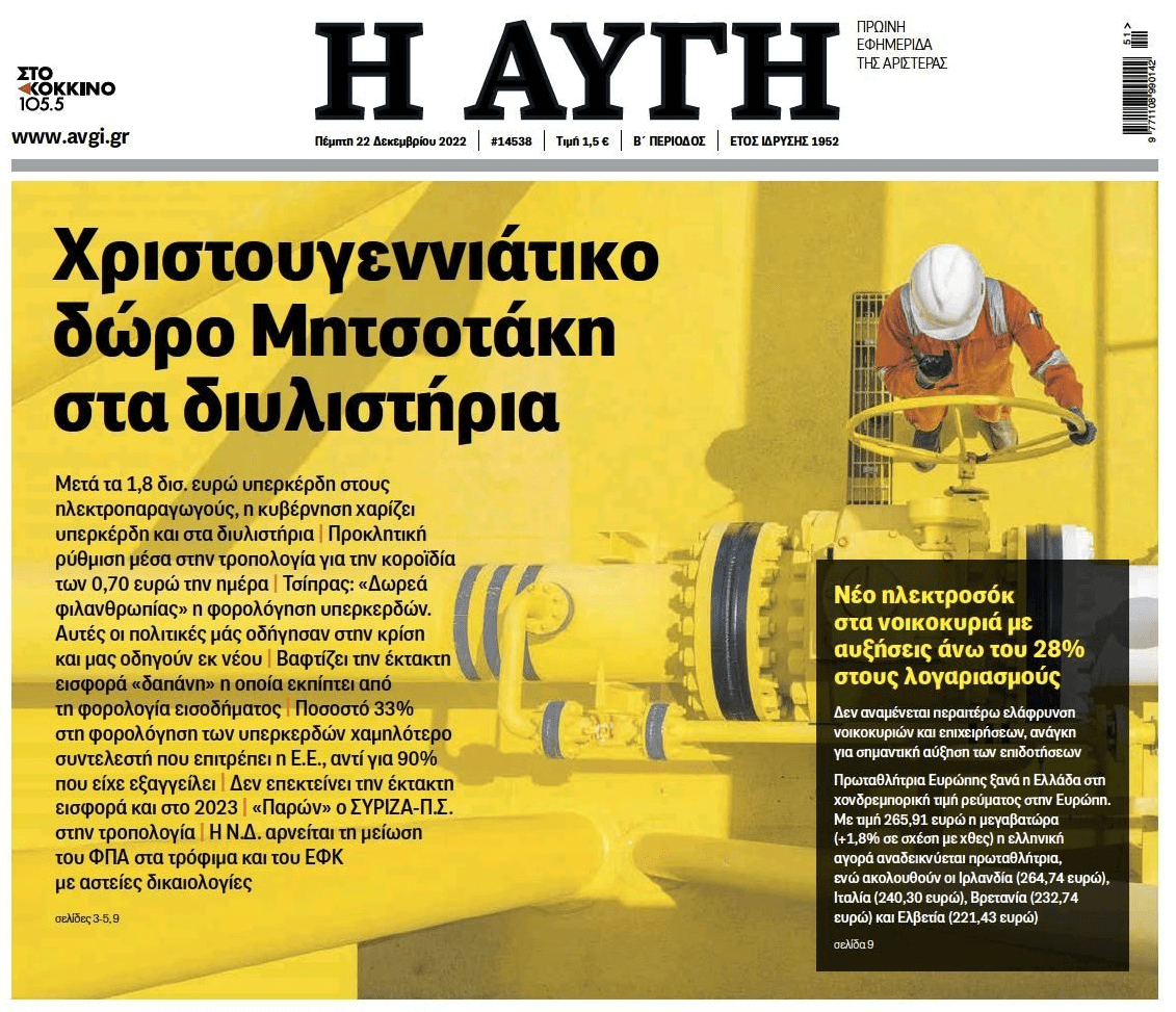 Υπερκέρδη διυλιστηρίων: Χριστουγεννιάτικο 