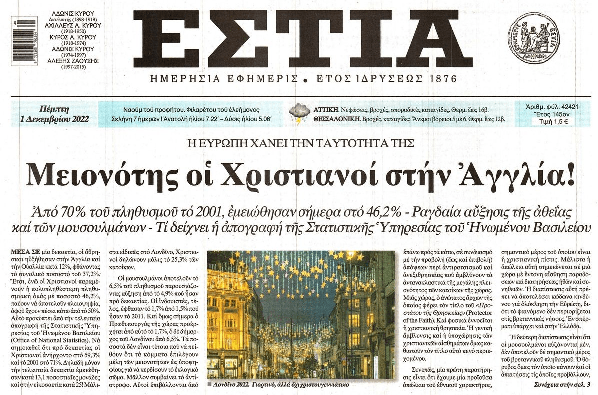 Μειονότητα έγιναν οι Χριστιανοί στην Αγγλία