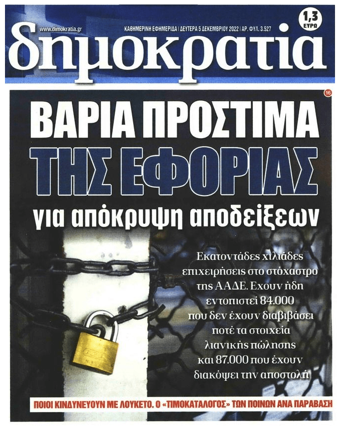 Άγριο κυνήγι της Εφορίας για τις αποδείξεις