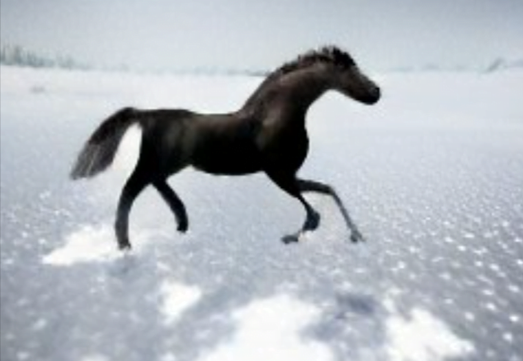 craiyon 223539 black horse running on a frozen lake