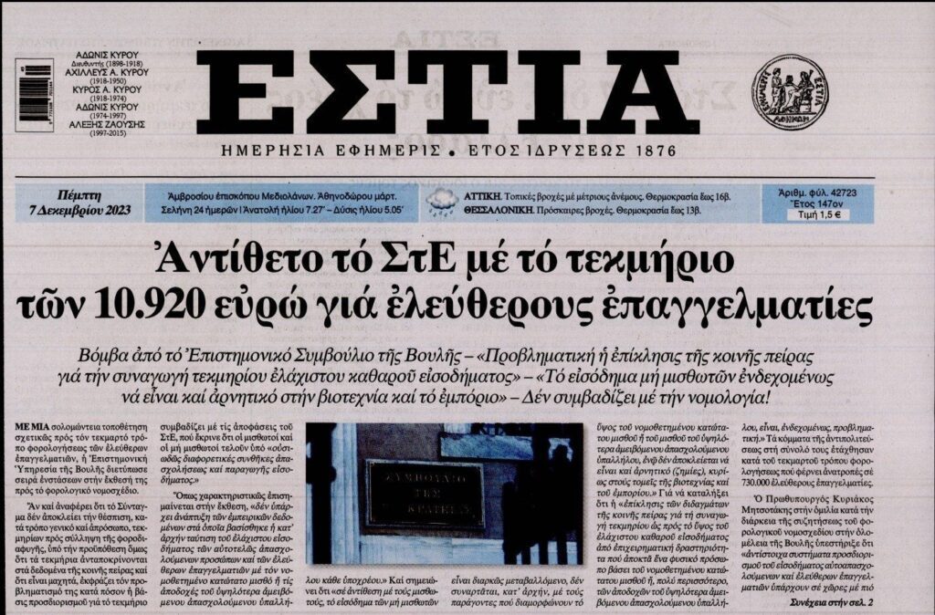 Σειρά ενστάσεων για το τεκμαρτό εισόδημα στους επαγγελματίες!