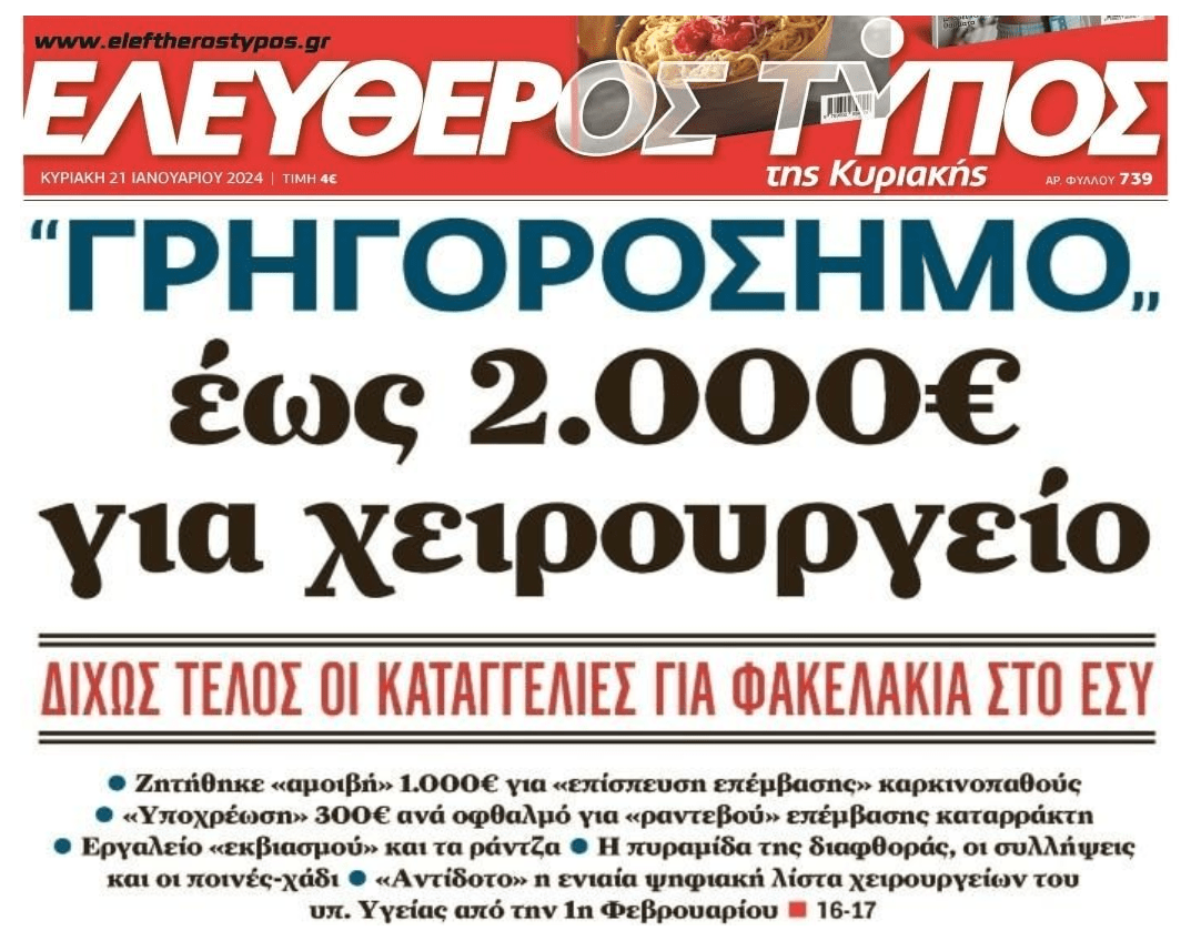 Χωρίς τέλος τα αίσχη με την Δημόσια Υγεία