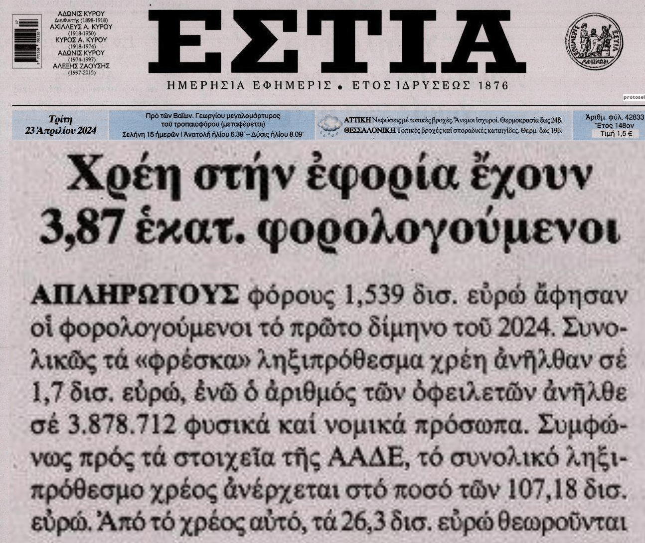 Έρχεται τσουνάμι κατασχέσεων για χρέη στην Εφορία...Σχεδόν η μισή Ελλάδα χρωστάει!