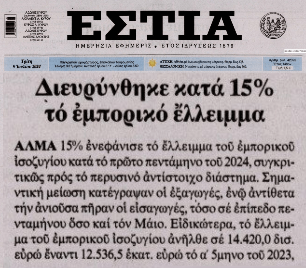Όλα πάνε καλά….Άλμα 15% στο εμπορικό έλλειμμα της χώρας!!