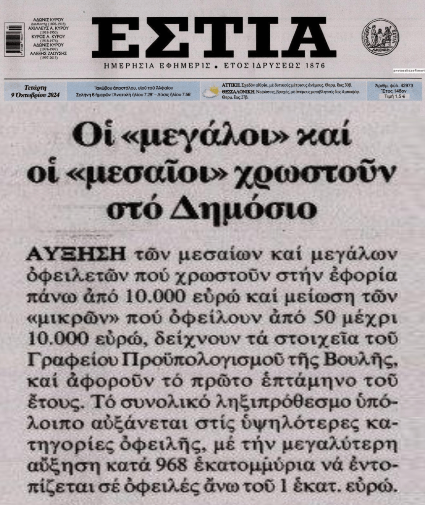 Χρέη στην Εφορία: Αυξάνονται οι οφειλές “μεσαίων” και “μεγάλων”