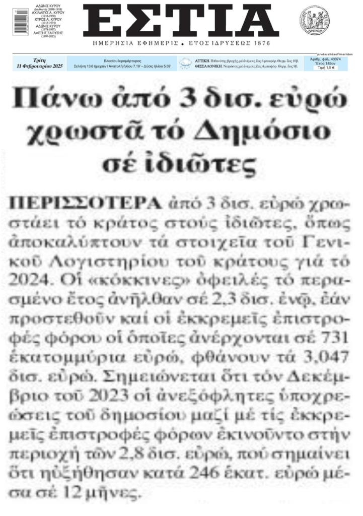 Συνεχίζει να είναι συστηματικά στρατηγικός κακοπληρωτής το Ελληνικό Δημόσιο!