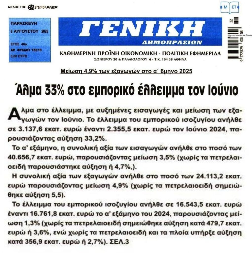 Φόβοι για περεταίρω διόγκωση του εμπορικού ελλείμματος!