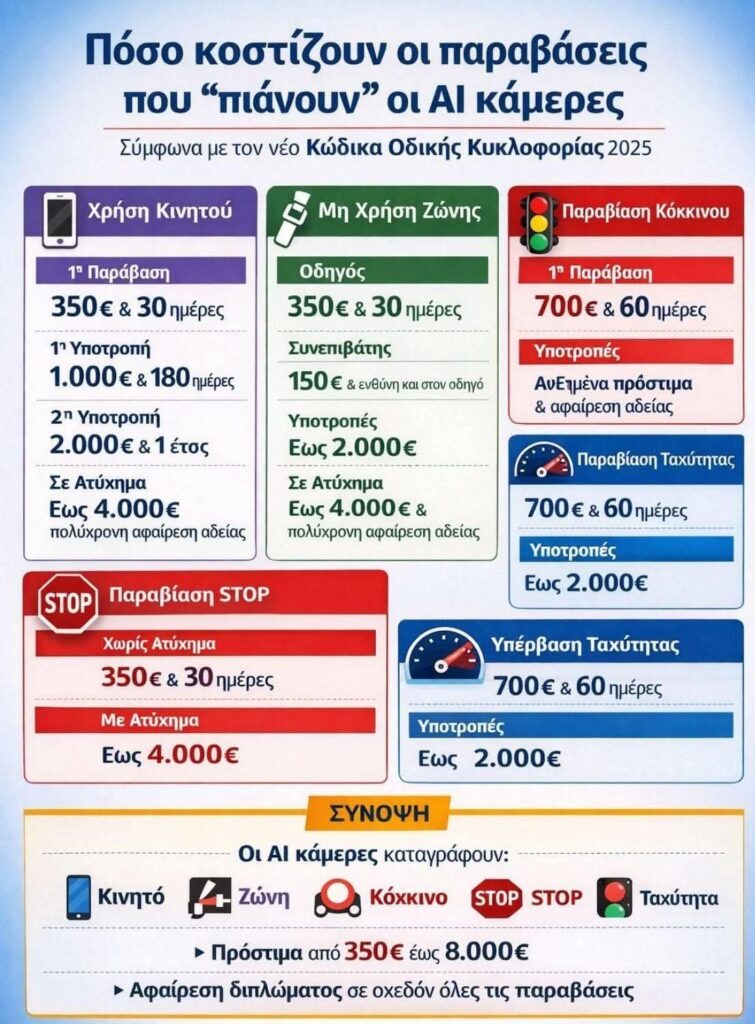 Πόσο κοστίζουν οι παραβάσεις που πιάνουν οι κάμερες AI...