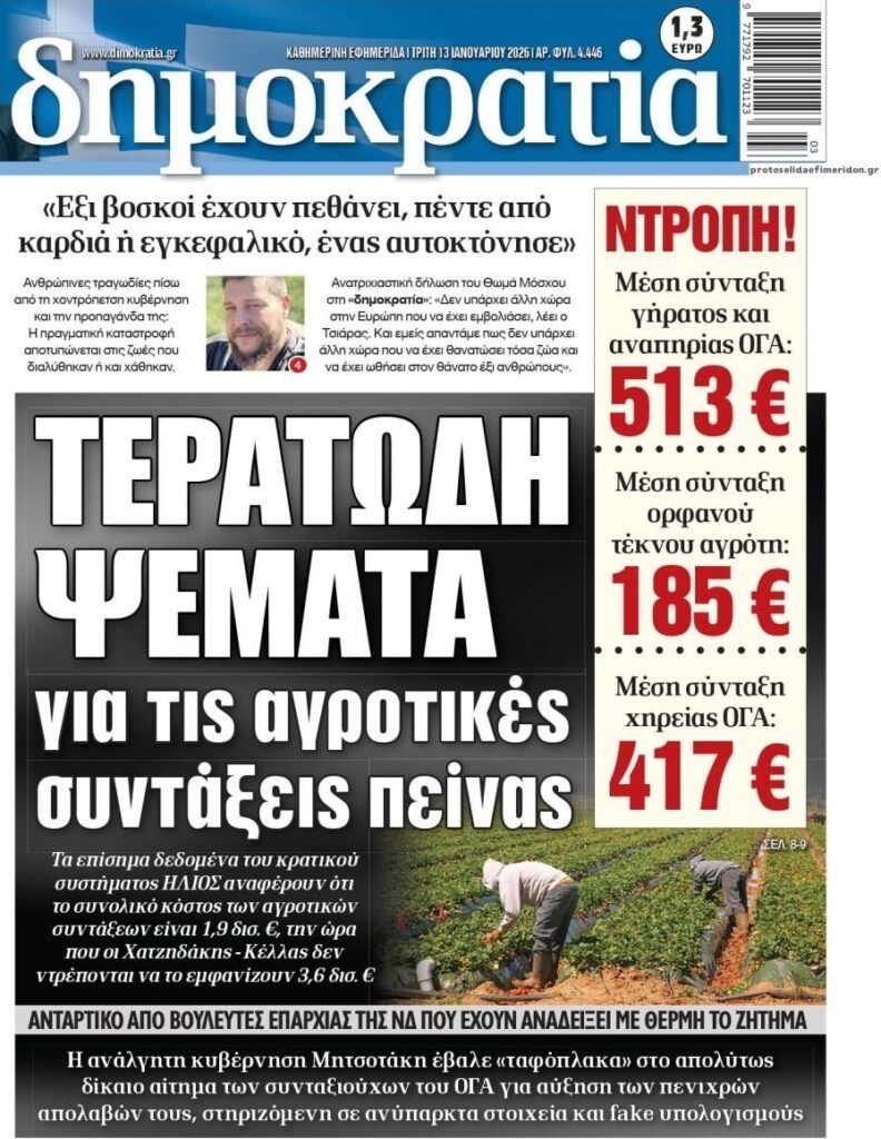 Αγρότες-κτηνοτρόφοι: Συντάξεις φτώχειας και ανθρώπινες τραγωδίες…