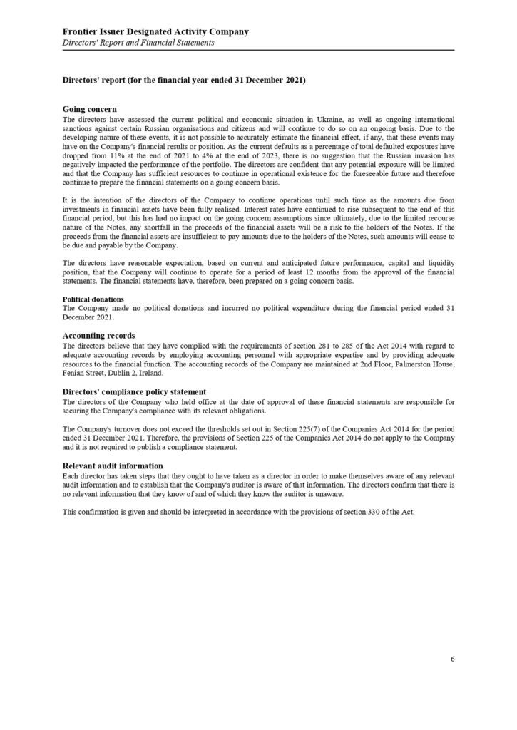 ΠΑΡΑΡΤΗΜΑ Γ Frontier Issuer DAC Annual Report and Audited Financial Statements 31.12.2021.pdf page 0008