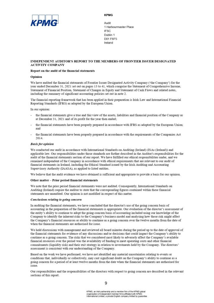 ΠΑΡΑΡΤΗΜΑ Γ Frontier Issuer DAC Annual Report and Audited Financial Statements 31.12.2021.pdf page 0011