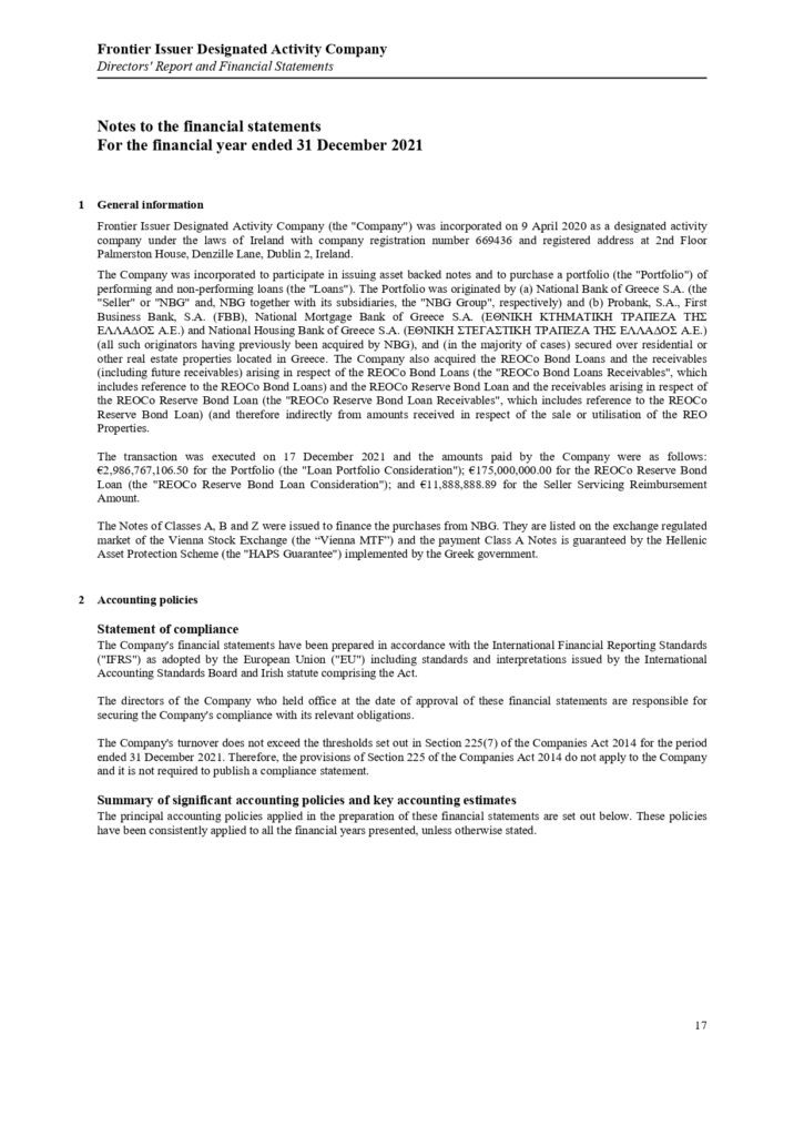 ΠΑΡΑΡΤΗΜΑ Γ Frontier Issuer DAC Annual Report and Audited Financial Statements 31.12.2021.pdf page 0019